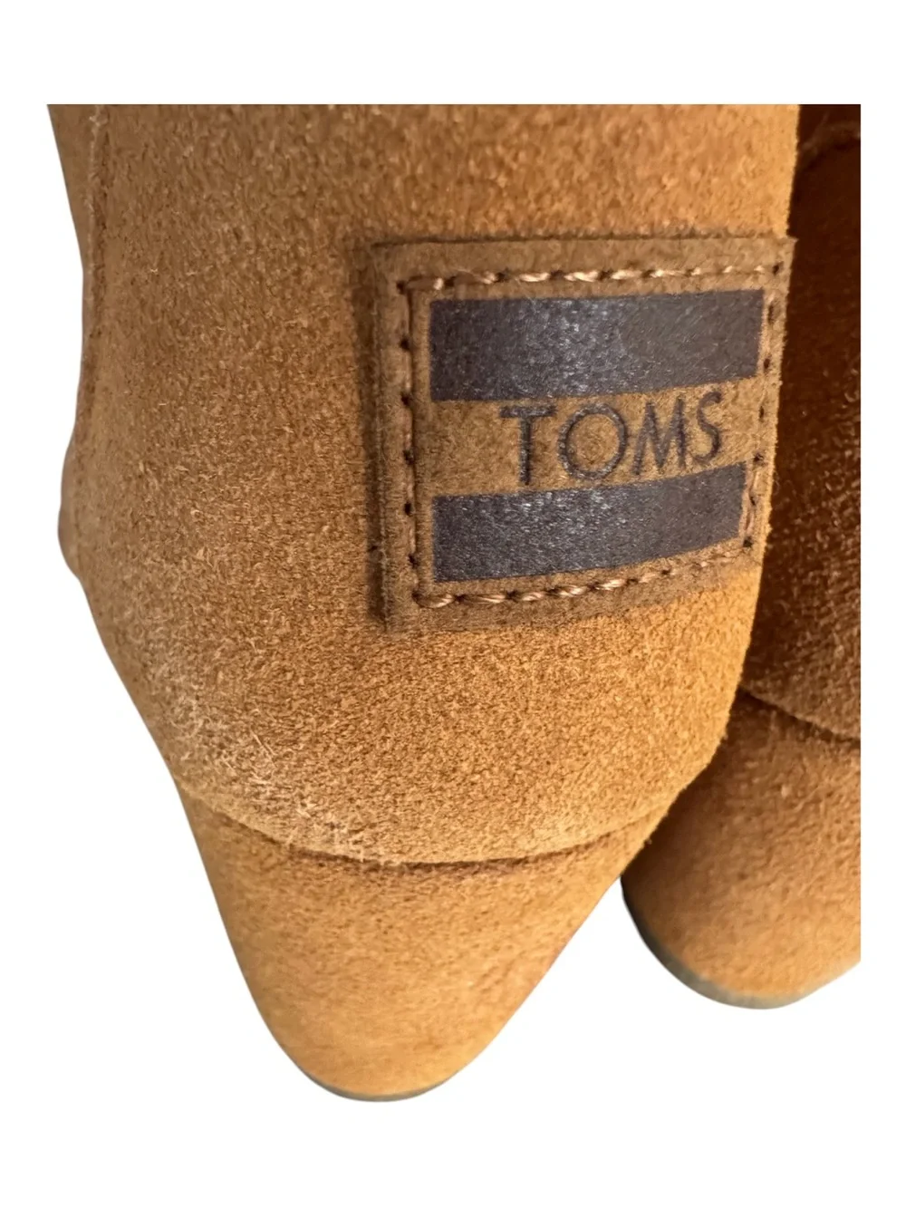 TOMS Desert Wedge Booties Tan Camel Suede Lace Up Heel 7W